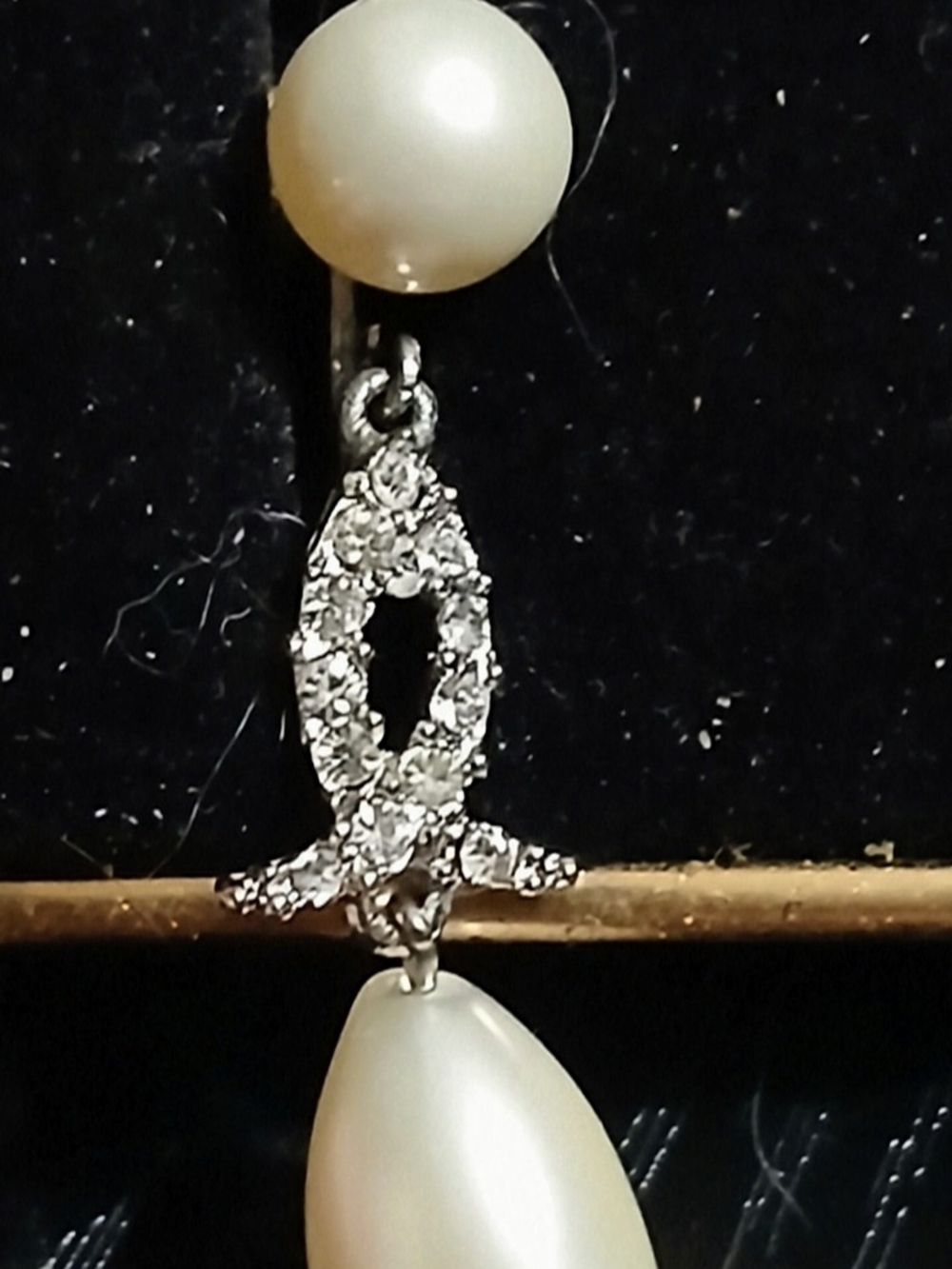 Pearl and Crystal Drop Earrings in White and Silver